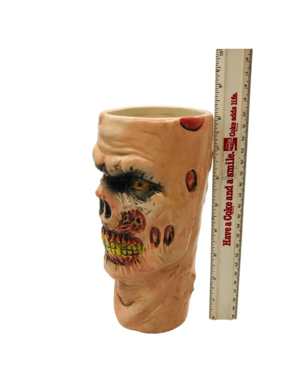 Zombie Head Ceramic Halloween Tumbler Vase Hand-Painted 3D Creepy Decor 10” Tall